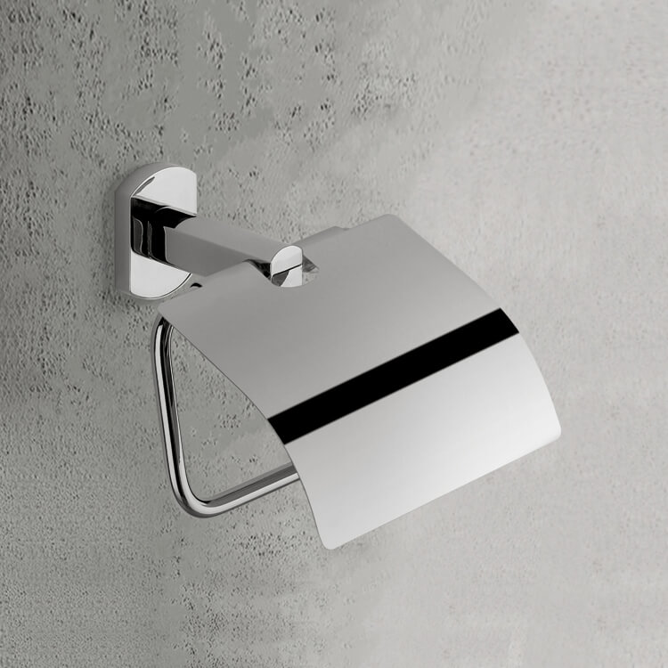Toilet Paper Holder, Gedy ED25-13, Polished Chrome Toilet Roll Holder With Cover